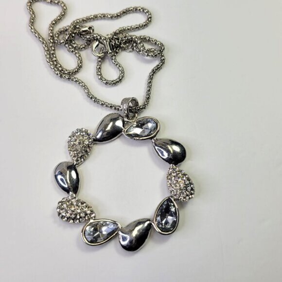 Silvertone Large Round Pendant Necklace - Picture 6 of 8